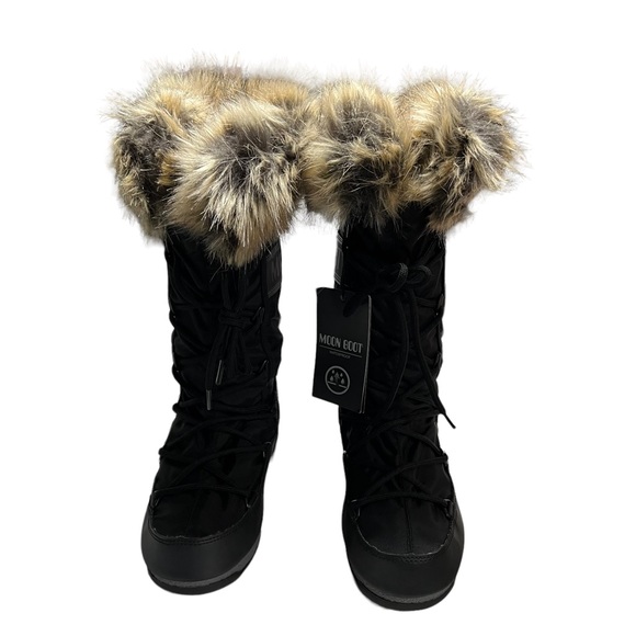 MOON BOOT Monaco WP 2 Faux Fur Collar Tall Boot in Black Women’s Size 5.5 - Picture 2 of 14